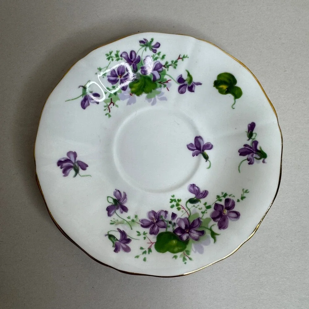 Adderley Fine Bone China England Violets Saucer Plate Gold Trim 5.5 Inch